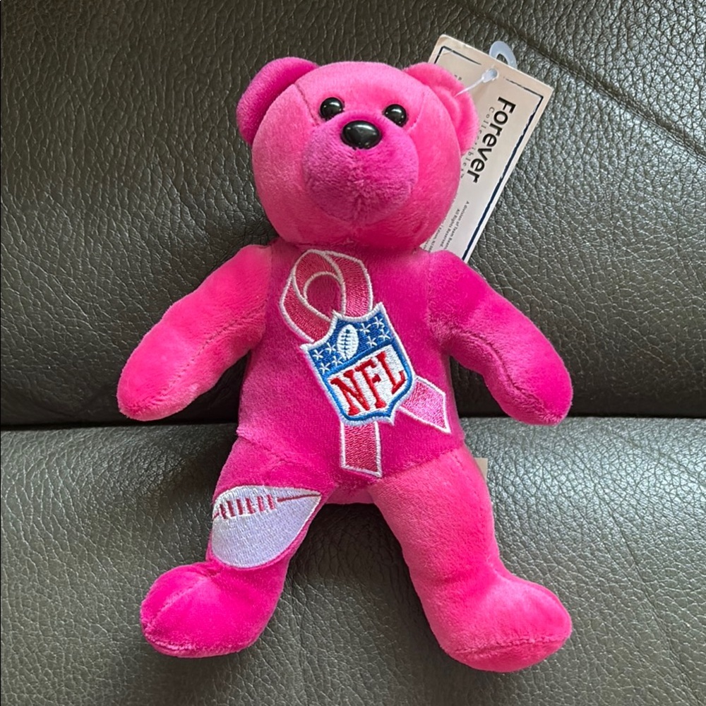 Forever collectibles bright pink beanie baby NFL bear